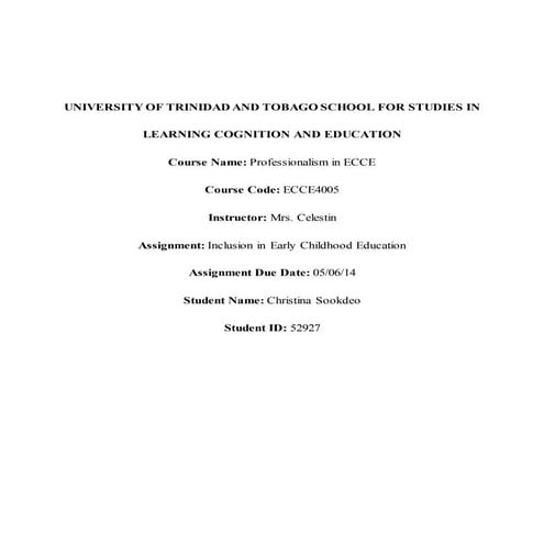 Inclusion in Early Childhood Education