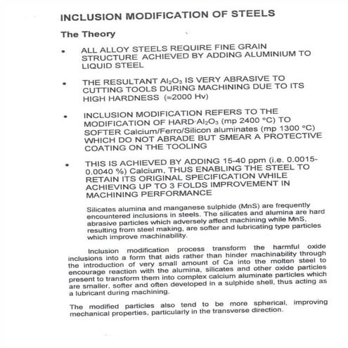 Inclusion modification of steels  the theory