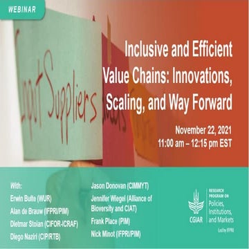 Inclusive and Efficient Value Chains: Innovations, Scaling, and Way Forward