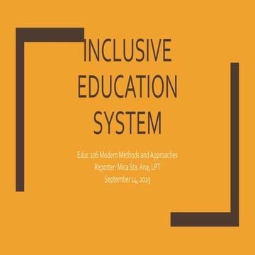 Inclusive education system in Sped Philippine Setting