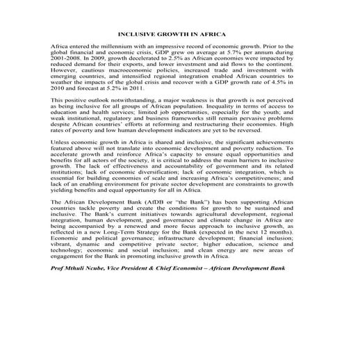 Inclusive growth in Africa