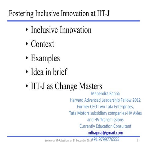 Fostering Inclusive innovation in Universities