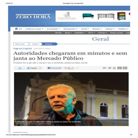 Notícia ZH incêndio mercado público julho 2013