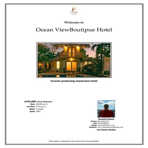Income producing oceanview hotel