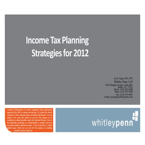 Tax Planning Strategies 2012