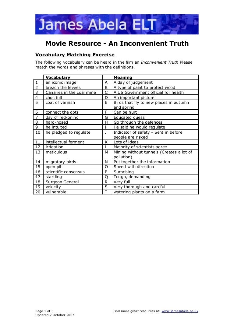 Worksheets Inconvenient Truth Worksheet inconvenient truth lesson plan