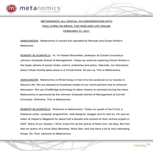 In conversation with author paul ford on media, the web and life online