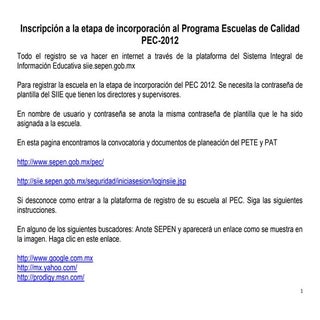 Incorporación pec 2012