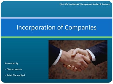 Incorporation of a company