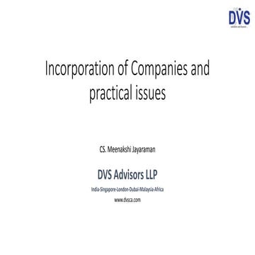 Incorporation of a company and practical issues