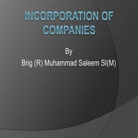 Incorporation of companies