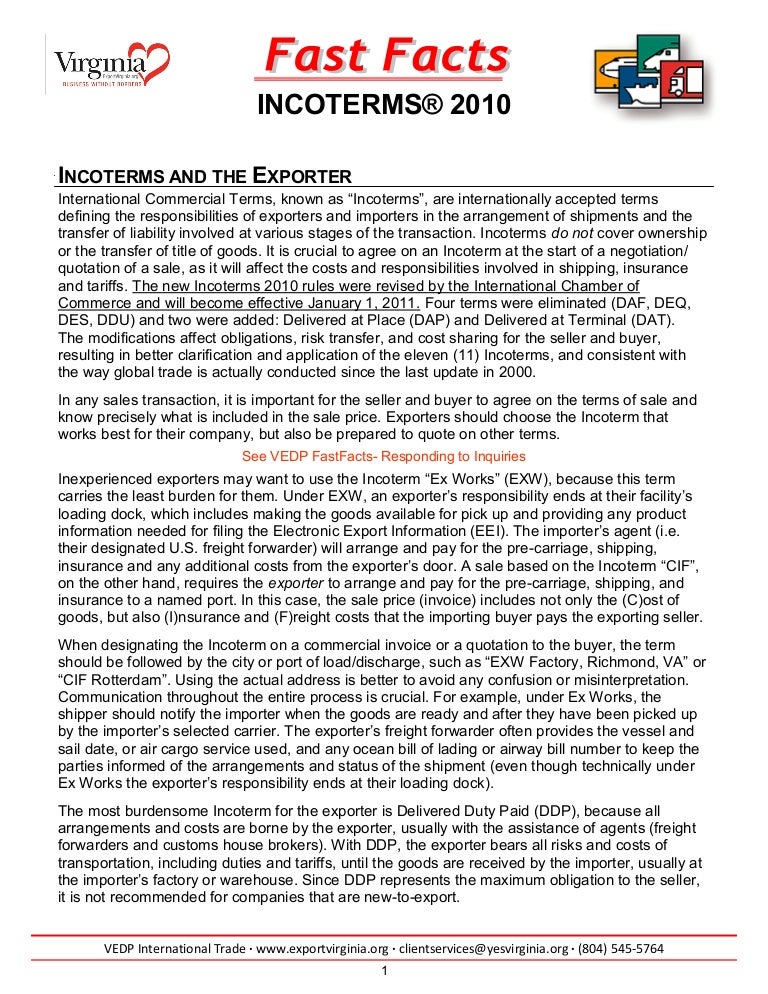 Incoterms 2010 Wall Chart Free Download