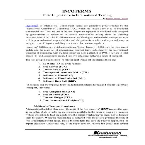 INCOTERMS AND INTERNATIONAL TRADING | PDF