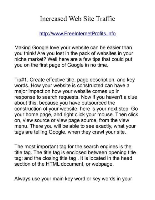 Increased Web Site Traffic