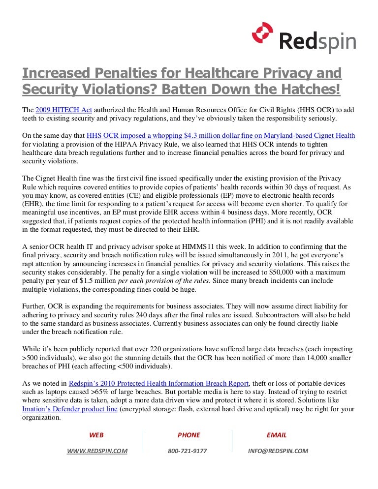 Increased penalties for healthcare privacy and security violations