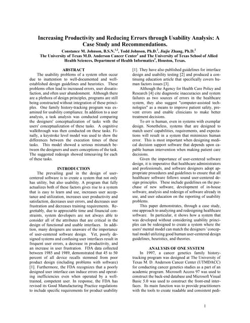 Increasing Productivity And Reducing Errors Through Usability Analysis