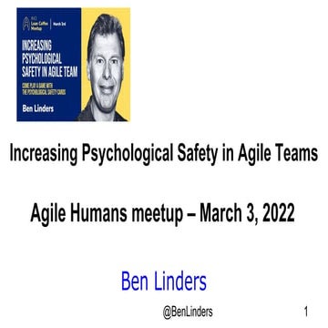 Increasing psychological safety in agile teams - Agile humans lean coffee 2022 - Ben Linders