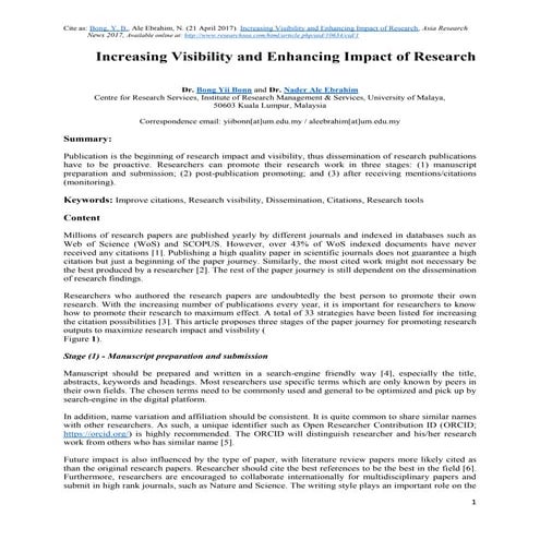 Increasing visibility and enhancing impact of research