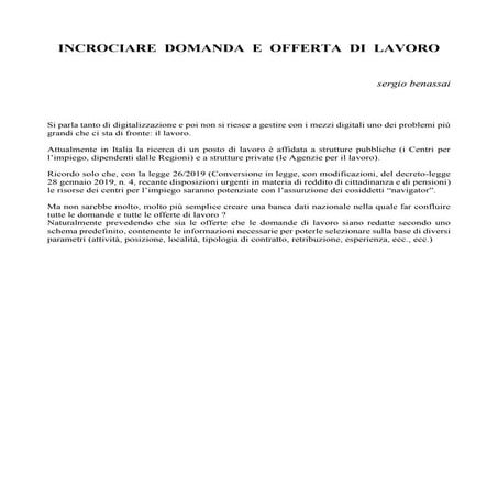 INCROCIARE DOMANDA E OFFERTA DI LAVORO