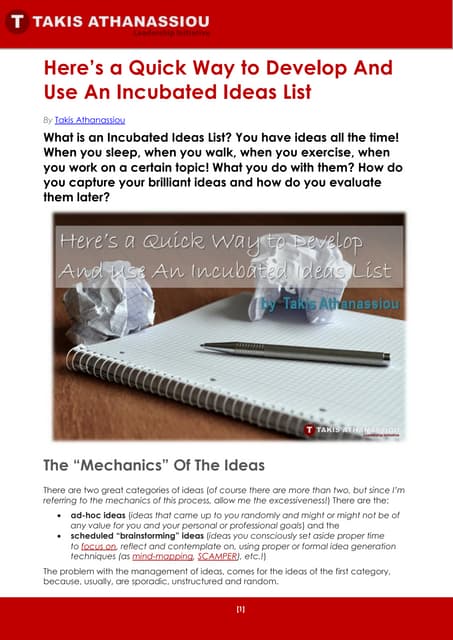 Incubated ideas list