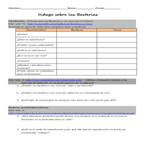 Indagación sobre bacterias. Guía en versión word