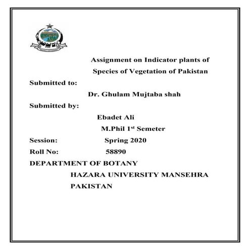 Indicator plants species of Vegetation of Pakistan