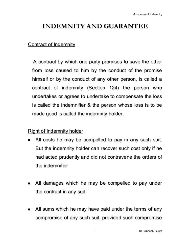 Indemnity and Guarantee