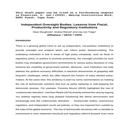Independent oversight bodies lessons from fiscal productivity and regulatory ...