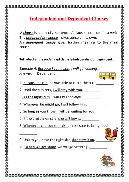 Independent and Dependent (subordinate) Clauses 5 Minute English | PDF independent-and-dependent-subordinate-clauses-5-minute-english-pdf