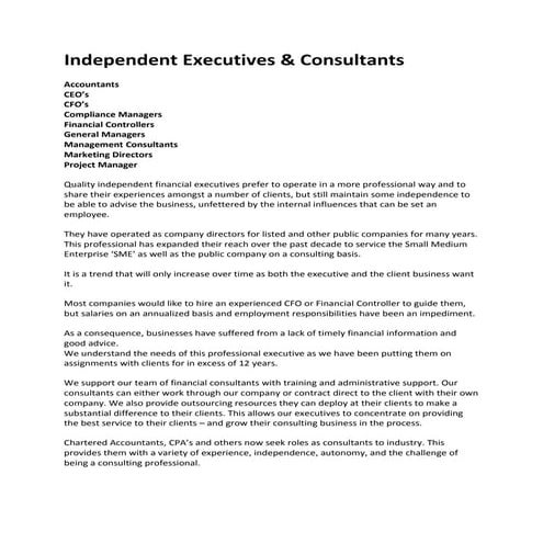Independent executives consultants