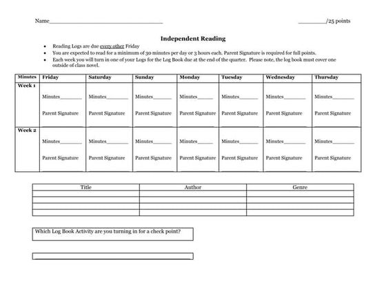 Daily homework sheet | DOC