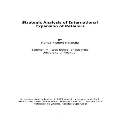 Ross MBA: International Retail Expansion Study