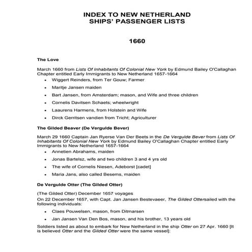 Index to New Netherland Ships 1660 | PDF