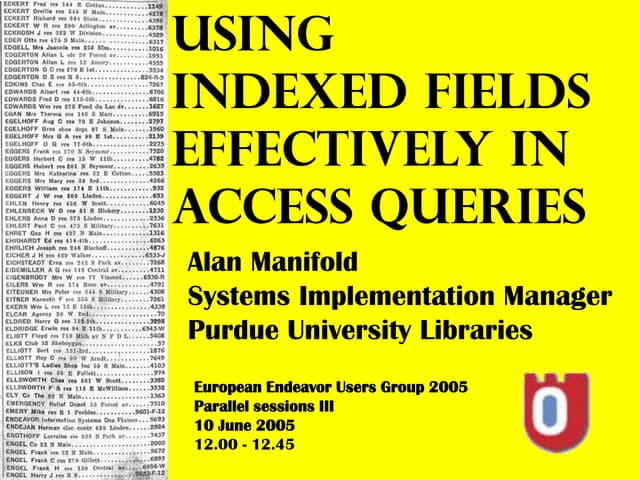 Using Indexed field effectively in Access Queries with Voyager