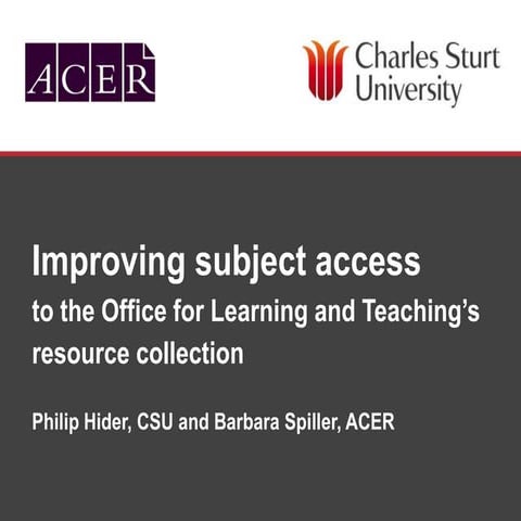 Improving subject access to the Office for Learning and Teaching's resource c...