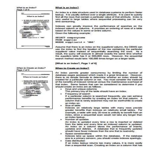 Indexes - INSTRUCTOR'S GUIDE