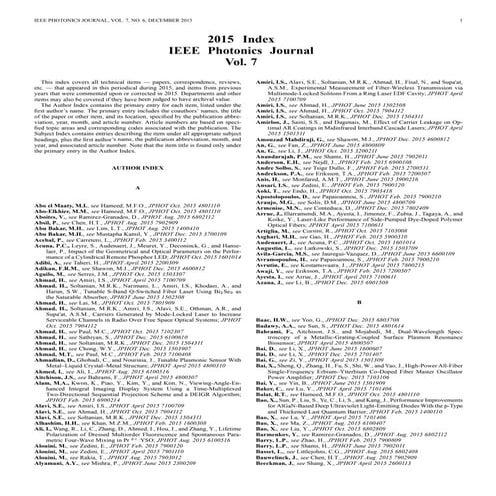 Index IEEE Photonics Journal volume 7 2015