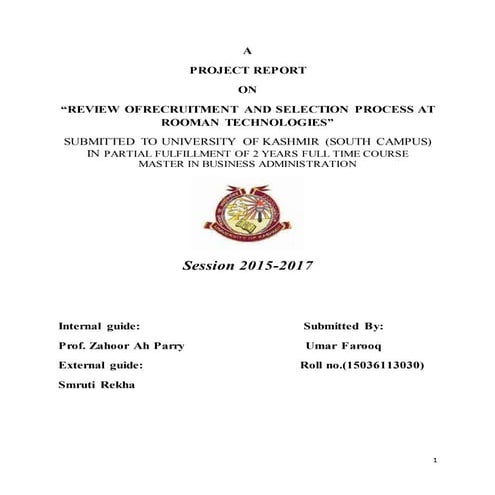 RECRUITMENT AND SELECTION PROCESS AT ROOMAN TECHNOLOGIES