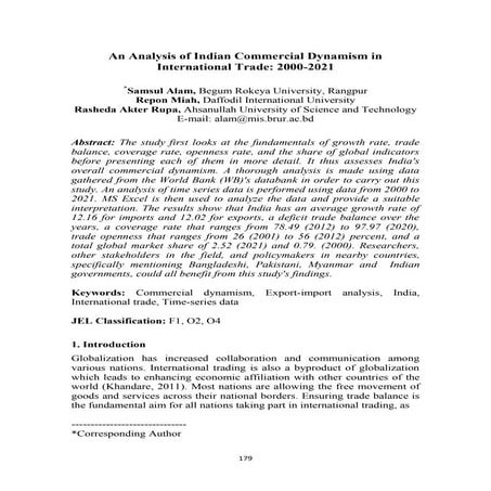 An Analysis of Indian Commercial Dynamism in International Trade: 2000-2021