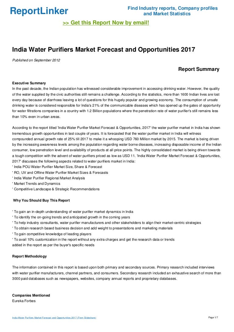 India Water Purifiers Market Forecast and Opportunities 2017