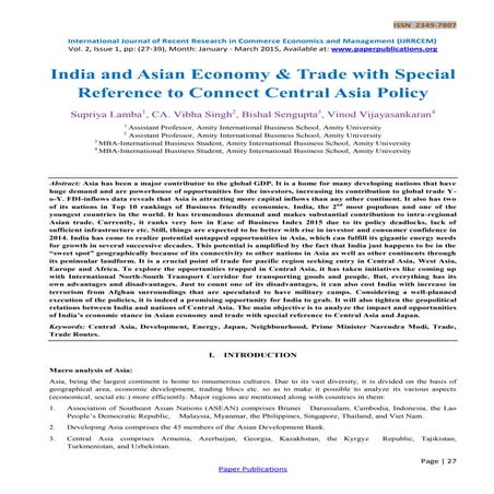 India and Asian Economy & Trade with Special Reference to Connect Central Asi...