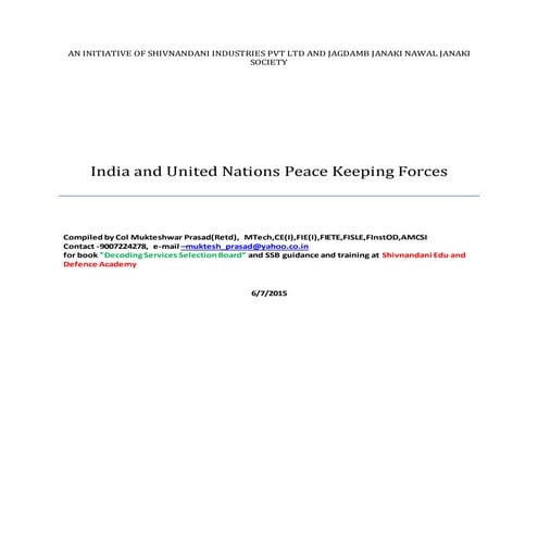 India and un peace keeping Operations: SSB 50