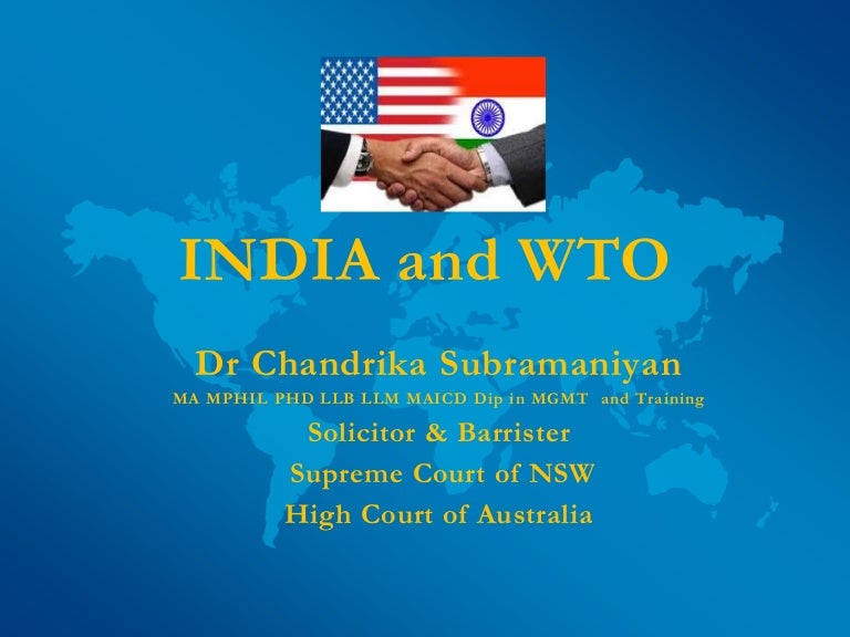 India And WTO Presented At Dr Ambedkar Law University Chennai 2015