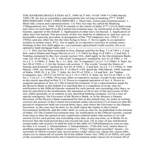 India banking regulation act 1949