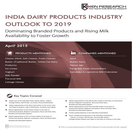India Dairy Products Market Outlook to 2019: Research Report