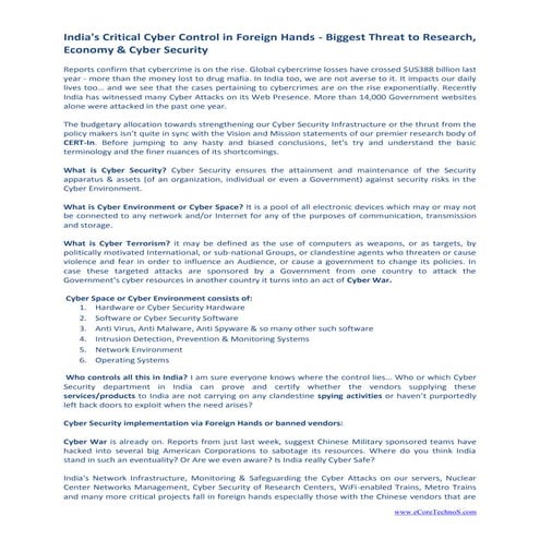 India is Cyber Vulnerable