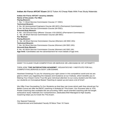 Indian air force afcat exam 2012 tution at cheap rate with free study materials