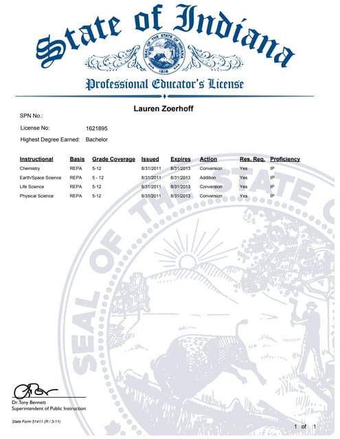 Indiana Teaching License
