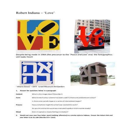 Indiana Love Worksheet-Secondary Education Resource