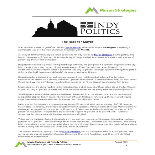Indianapolis august 2019 survey   toplines [all qs] 082219
